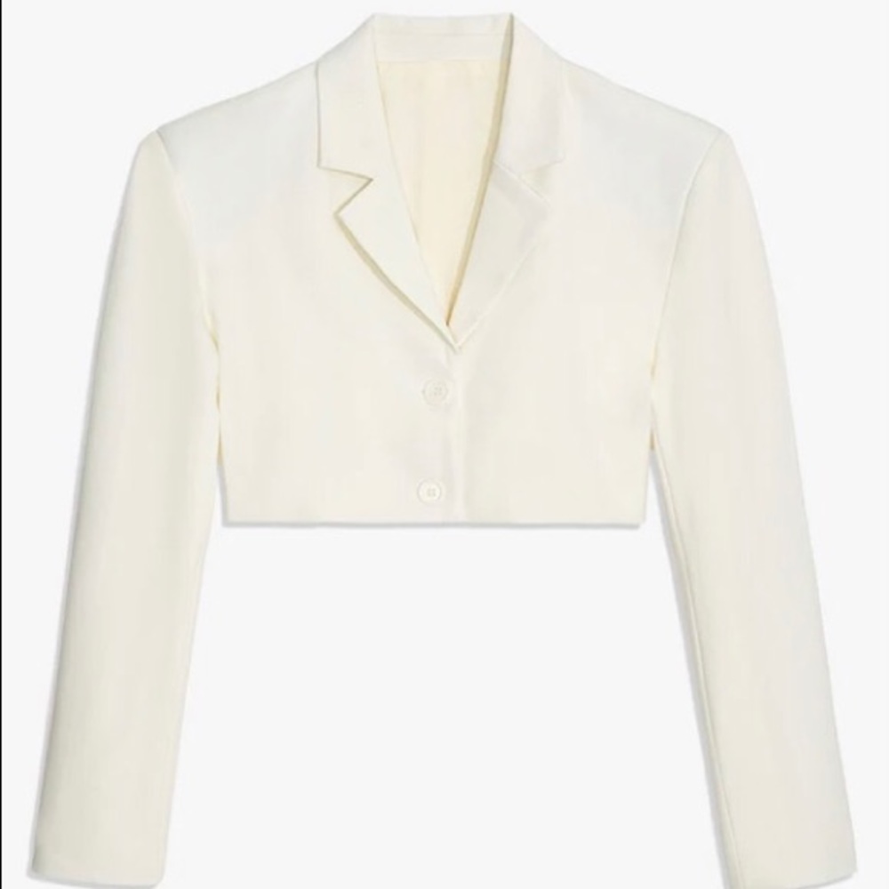 WEWOREWHAT Collection | Cropped Stretch Herringbone Twill Blazer, Vanilla, XS